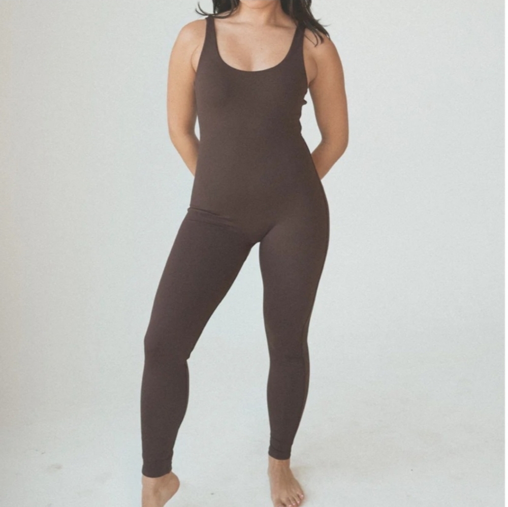 Klassy Network Scoop Neck Tank Brami Bodysuit Catsuit Dark Brown Large